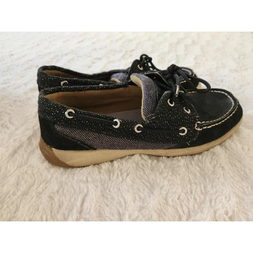 Sperry Boat Shoes Black And Glitter Slip On Tie Womens‎ 8.5M STS92457
